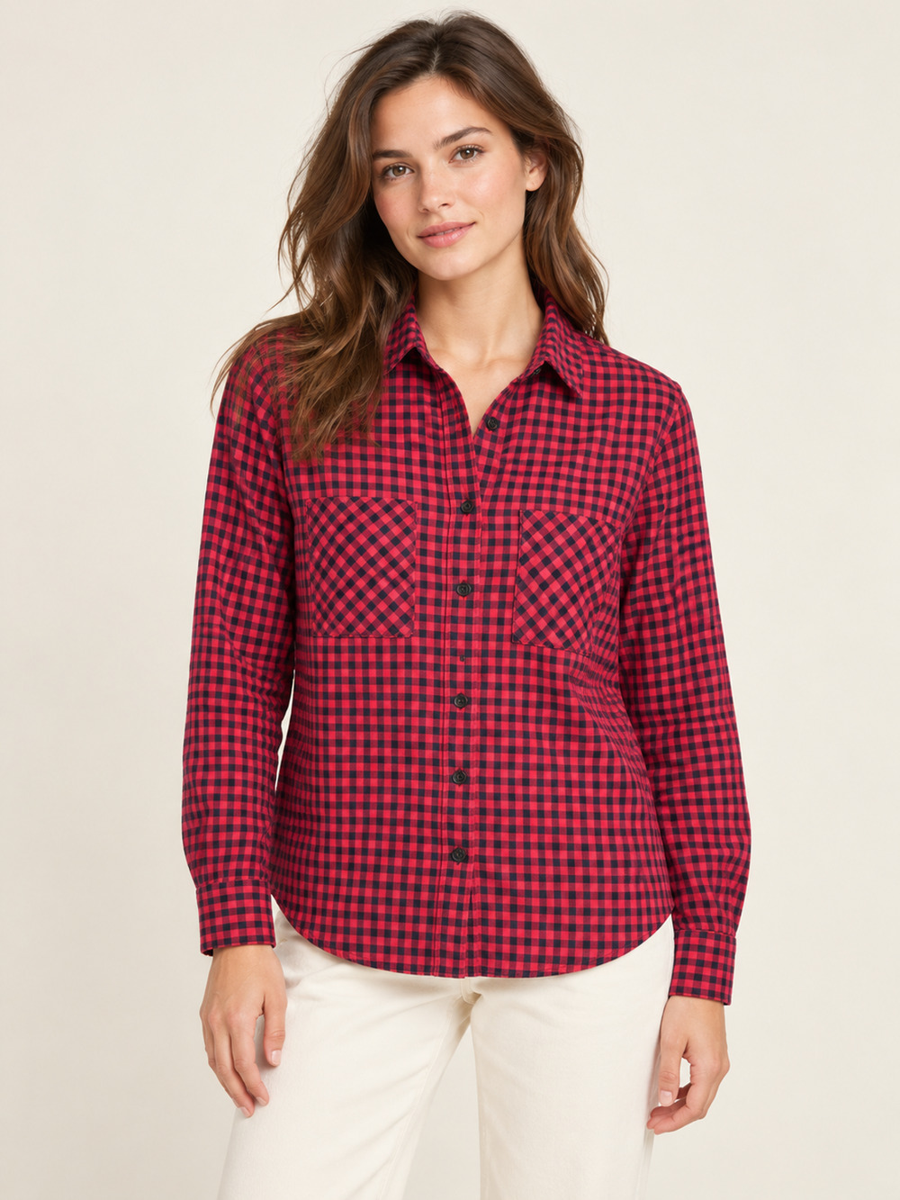 J. Crew Red Black Plaid Shirt Gingham Mini Buffalo Shirt Top Women’s Sz M
